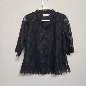 Black Lace Blouse Womens Medium Dressy Party Elegant Dark Floral Lace Whimsigoth